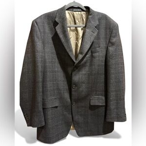 Calvin Klein Men’s Brown Wool Window Pane Check Plaid Blazer Size 42